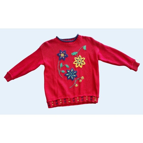 Vintage ESPRIT Mini Kids Youth 90s Floral Knit Sweater Sz LG - Picture 2 of 7